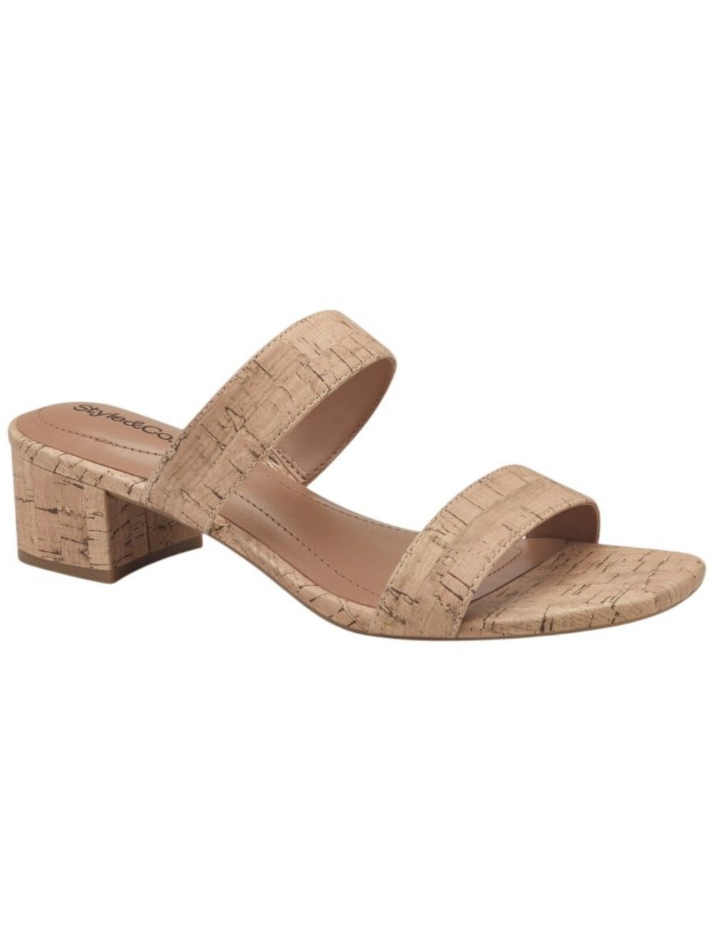 NWT Style & Co. Victoriaa Double Band Block Heel Dress Sandals Cork Brown 6.5M